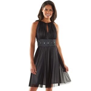 Jessica Howard Black Chiffon Dress Beaded Sequin Waist Cocktail Evening Party 8